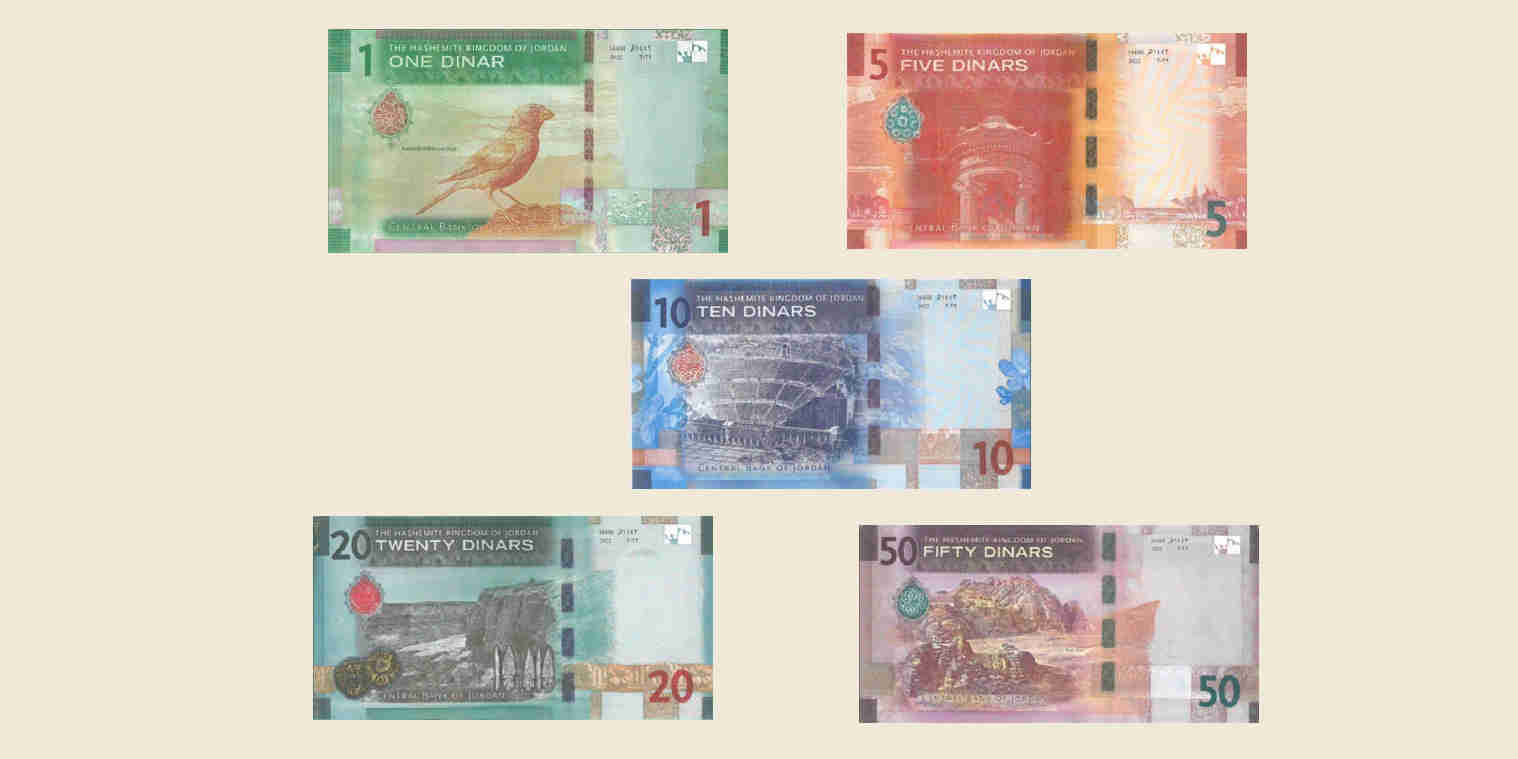 Principales monumentos de Jordania en sus billetes